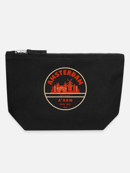 Emblème vintage Amsterdam Skyline - Pochette zippée en toile 18 x 19 cm - noir
