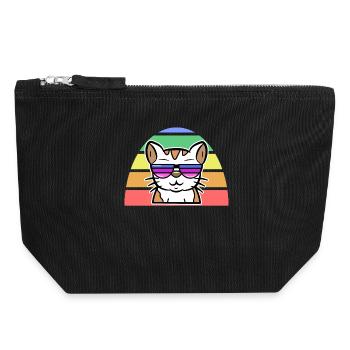 LGBT Cool Cat Arc-en-ciel Fierté des droits de l’homme - Pochette zippée en toile 18 x 19 cm - noir - Devant