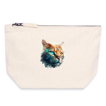 Beau chat avec deux couleurs d’yeux, hétérochromie - Pochette zippée en toile 18 x 19 cm - blanc naturel - Devant