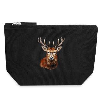 Red Deer Portrait – Alpine Wildlife Motif - Canvas Zip Pouch 18 x 19 cm - black - Front