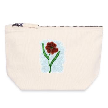 Rostrote Blume mit Grünen Blättern - Canvas Reißverschluss-Täschchen (18 x 19 cm) - Naturweiß - Vorne
