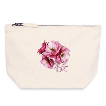 Fleur de cerisier - Pochette zippée en toile 18 x 19 cm - blanc naturel - Devant