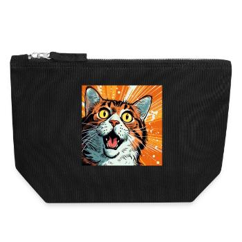 Expressive cat illustration in pop art style - Canvas Zip Pouch 18 x 19 cm - black - Front
