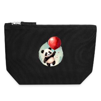 Panda Bär mit Ballon - Canvas Reißverschluss-Täschchen (18 x 19 cm) - Schwarz - Vorne