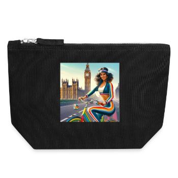 Retro-Mädchen auf einem Fahrrad von Big Ben in London - Canvas Reißverschluss-Täschchen (18 x 19 cm) - Schwarz - Vorne