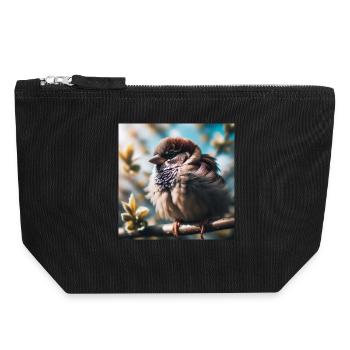 Spatz - Canvas Reißverschluss-Täschchen (18 x 19 cm) - Schwarz - Vorne