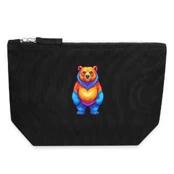 ours coloré kawaii dessin animé personnage clipart - Pochette zippée en toile 18 x 19 cm - noir - Devant