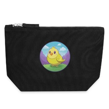 Canari Oiseau Mignon Kawaii Dessin animé Clipart Animal de compagnie - Pochette zippée en toile 18 x 19 cm - noir - Devant
