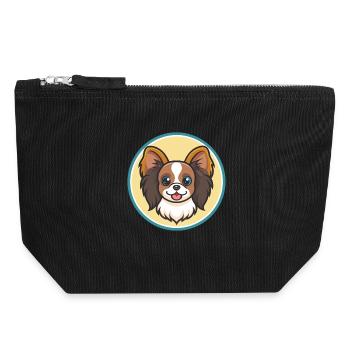 Kontinentaler Toy Spaniel, Hunderasse, Cartoon, Kawaii - Canvas Reißverschluss-Täschchen (18 x 19 cm) - Schwarz - Vorne