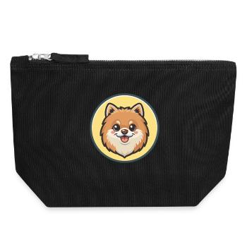 Poméranien Spitz Chien Race Dessin Animé Kawaii Clipart - Pochette zippée en toile 18 x 19 cm - noir - Devant