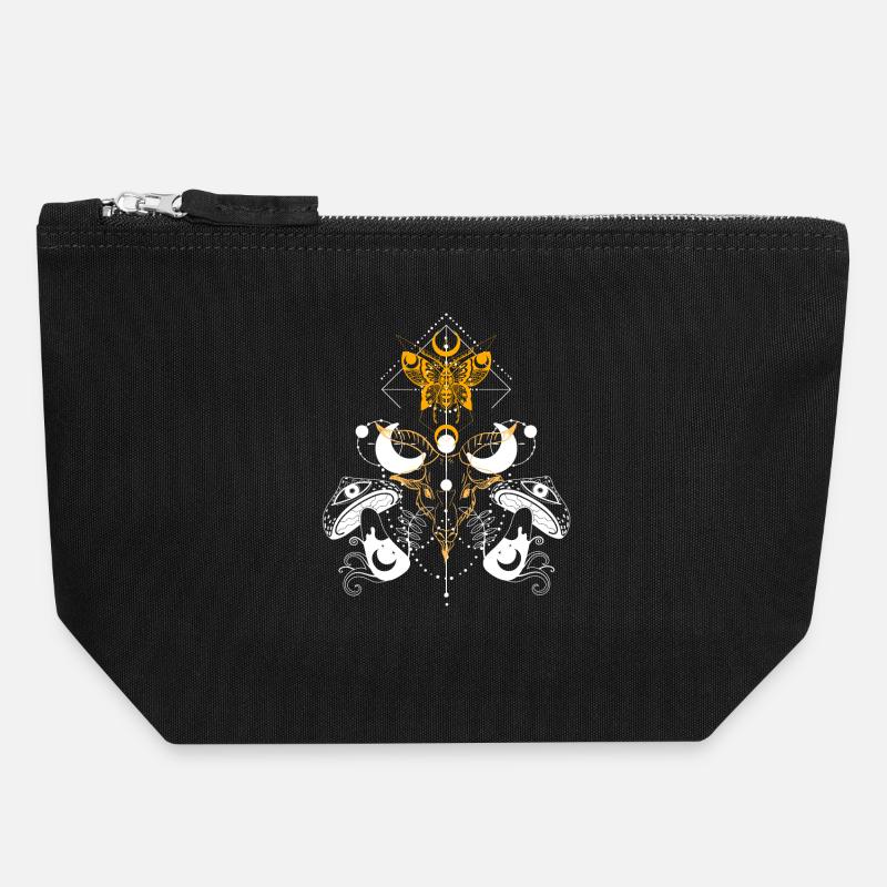 Ornate Geometric Mandala Crest - Canvas Zip Pouch 18 x 19 cm - black