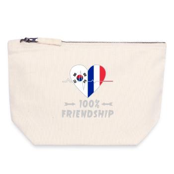 100 % amitié entre la Corée du Sud et la France - Pochette zippée en toile 18 x 19 cm - blanc naturel - Devant
