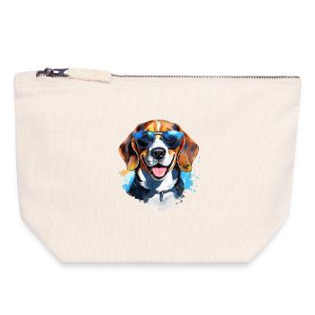 Beagle avec lunettes de soleil - Pochette zippée en toile 18 x 19 cm - blanc naturel - Devant