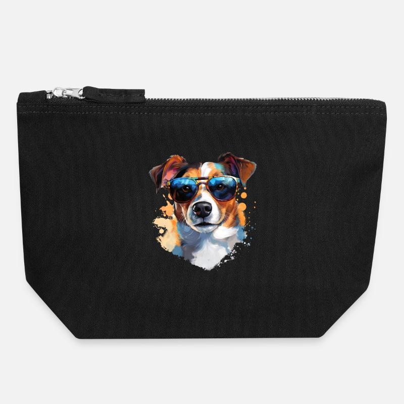 Jack Russell with sunglasses - Canvas Zip Pouch 18 x 19 cm - black