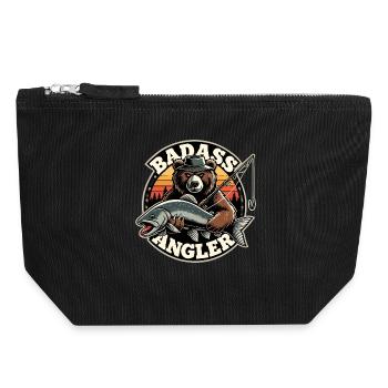 Knallharter Angler Bär Angeln Fisch Geschenk - Canvas Reißverschluss-Täschchen (18 x 19 cm) - Schwarz - Vorne