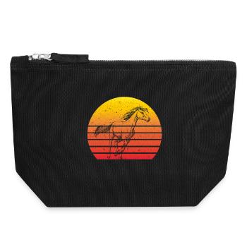 Motif Cheval Rétro Coucher de soleil - Pochette zippée en toile 18 x 19 cm - noir - Devant
