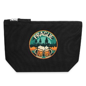 Prag Bier Skyline – Tschechien Souvenir Junggesell - Canvas Reißverschluss-Täschchen (18 x 19 cm) - Schwarz - Vorne
