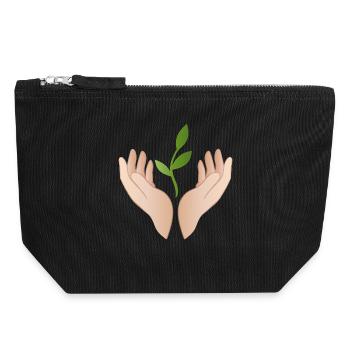 Hands with Plant – Sustainability Nature Motif - Canvas Zip Pouch 18 x 19 cm - black - Front