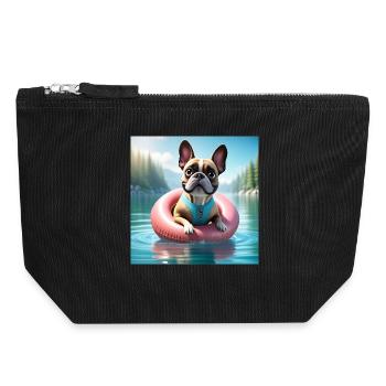 Playful French Bulldog on Water Ring - Canvas Zip Pouch 18 x 19 cm - black - Front