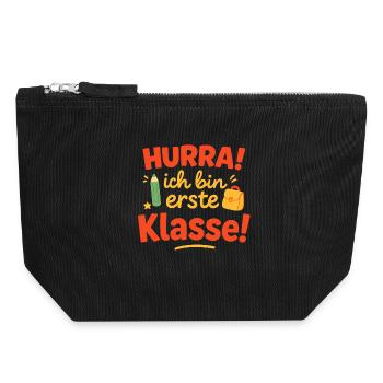 Erste Klassenbeginn Schriftzug mit Schulranzen - Canvas Reißverschluss-Täschchen (18 x 19 cm) - Schwarz - Vorne