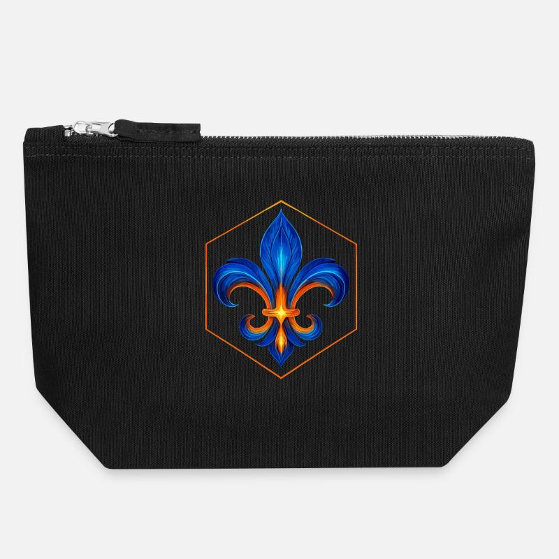 Fleur-de-Lys Flame Blue and Gold Glow - Canvas Zip Pouch 18 x 19 cm - black