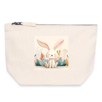 Süßer Hase mit pastellfarbener Vegetation - Canvas Reißverschluss-Täschchen (18 x 19 cm) - Naturweiß - Vorne