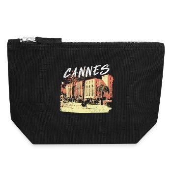 former Palais des Festivals de Cannes with palm tree - Canvas Zip Pouch 18 x 19 cm - black - Front