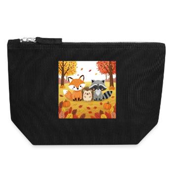 Autumnal Forest Animals Illustration - Canvas Zip Pouch 18 x 19 cm - black - Front