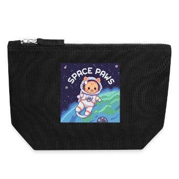 Space Paws – Pixel Cat Astronaut - Canvas Zip Pouch 18 x 19 cm - black - Front