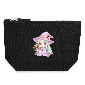 Kawaii Anime Witch with Dragon - Canvas Zip Pouch 18 x 19 cm - black - Front