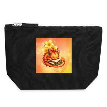 Verschlafener Drache auf geblümtem Buch - Canvas Reißverschluss-Täschchen (18 x 19 cm) - Schwarz - Vorne
