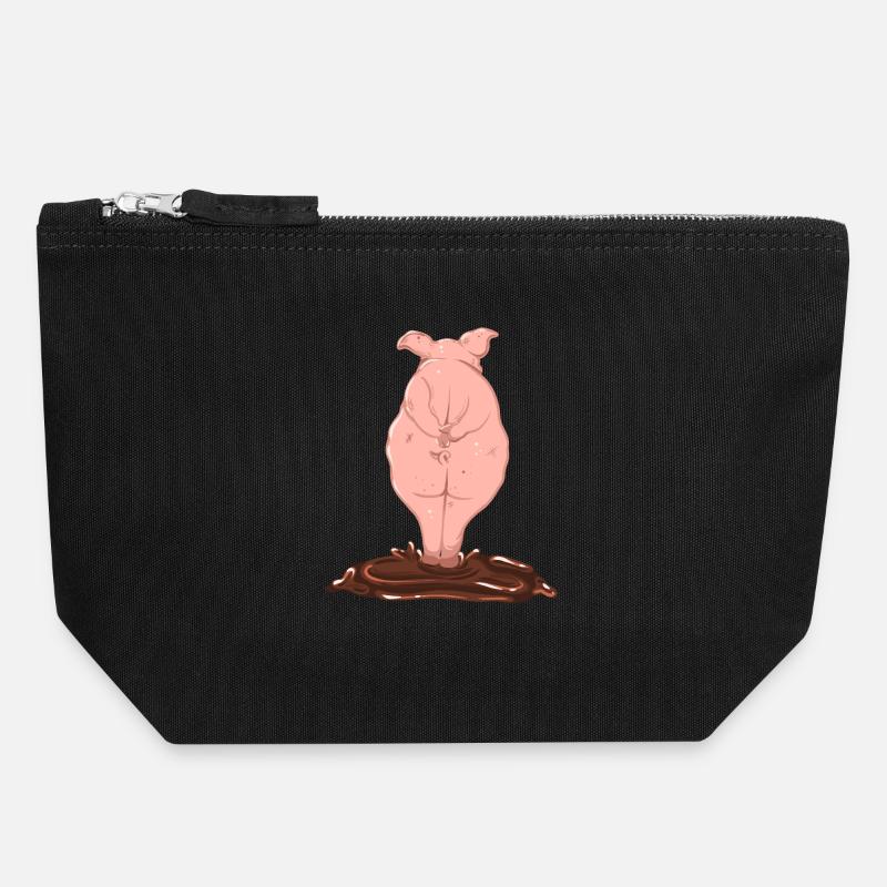 Pink pig from behind - Canvas Zip Pouch 18 x 19 cm - black