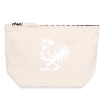 Alarme coq de ferme à partir de 5h du matin - Fort, fier - Pochette zippée en toile 18 x 19 cm - blanc naturel - Devant