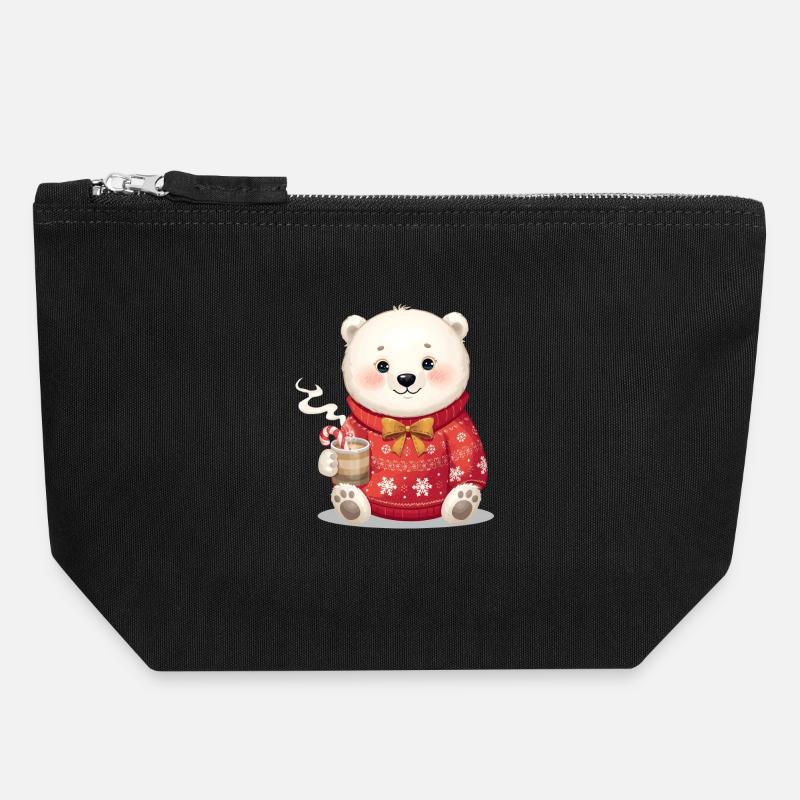 Eisbär im roten Weihnachtspullover - Canvas Reißverschluss-Täschchen (18 x 19 cm) - Schwarz