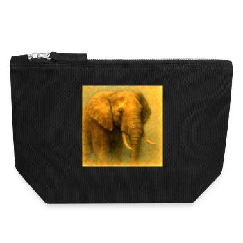 Golden Elephant in Painted Style - Canvas Zip Pouch 18 x 19 cm - black - Front