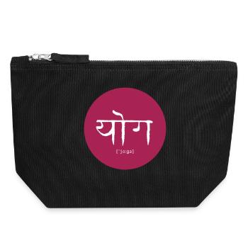 Symbole du yoga dans un cercle magenta - Pochette zippée en toile 18 x 19 cm - noir - Devant