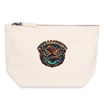 Esthétique steampunk & rétro-futurisme vapeur - Pochette zippée en toile 18 x 19 cm - blanc naturel - Devant