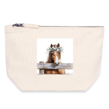 Floral Crowned Horse - Canvas Zip Pouch 18 x 19 cm - nature - Front