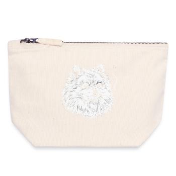 Smoking Pomeranian : Mème drôle de Pomeranian - Pochette zippée en toile 18 x 19 cm - blanc naturel - Devant