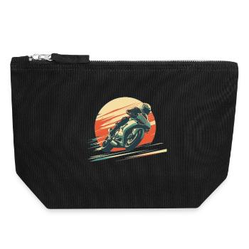 Sport moto driving fast with a big sunset - Canvas Zip Pouch 18 x 19 cm - black - Front