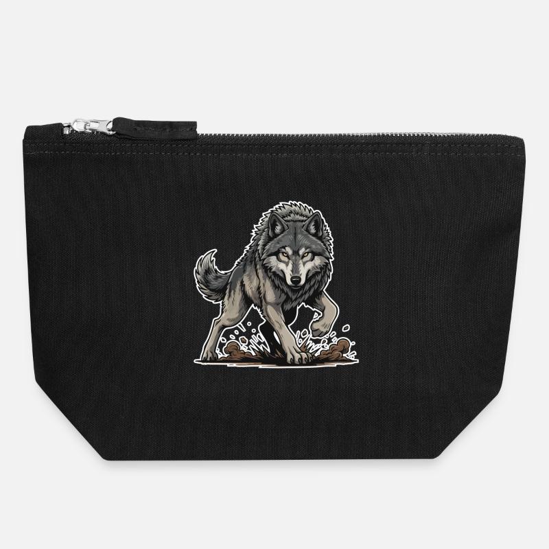 Wild Gray Wolf Walking Maskottchen Wolf Alpha - Canvas Reißverschluss-Täschchen (18 x 19 cm) - Schwarz