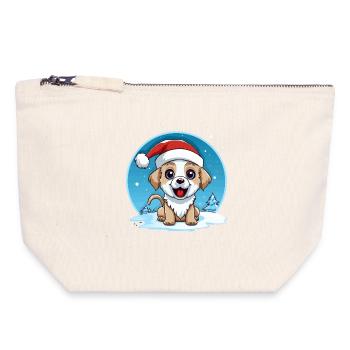 Winter dog with santa hat - Canvas Zip Pouch 18 x 19 cm - nature - Front