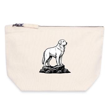 Dog Pyrenean Mountain Patou on Rock - Canvas Zip Pouch 18 x 19 cm - nature - Front