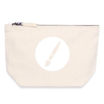 Pinceau, peinture, symbole artistique - Pochette zippée en toile 18 x 19 cm - blanc naturel - Devant