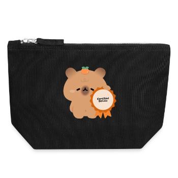 Zertifizierte Delulu Capybara - Canvas Reißverschluss-Täschchen (18 x 19 cm) - Schwarz - Vorne