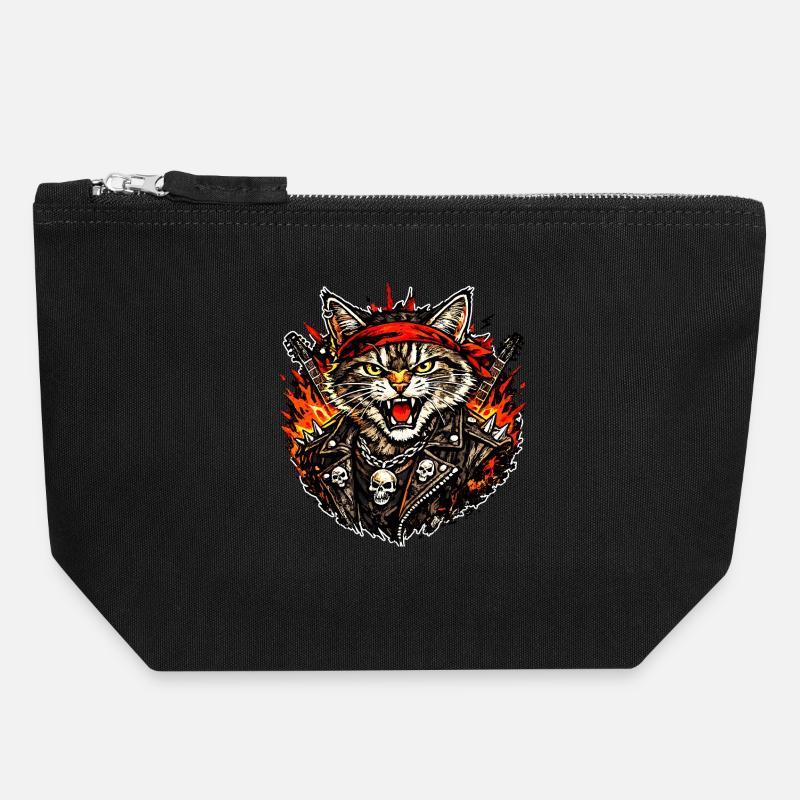 Rocker Katze - Canvas Reißverschluss-Täschchen (18 x 19 cm) - Schwarz