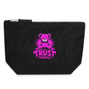 Fais-toi confiance, ours en peluche rose audacieux - Pochette zippée en toile 18 x 19 cm - noir - Devant