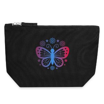 Farbverlauf Schmetterling mit Blumen - Canvas Reißverschluss-Täschchen (18 x 19 cm) - Schwarz - Vorne