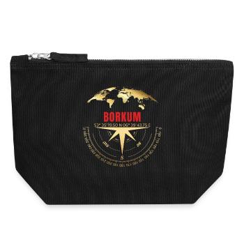 Koordinaten Borkum - Canvas Reißverschluss-Täschchen (18 x 19 cm) - Schwarz - Vorne