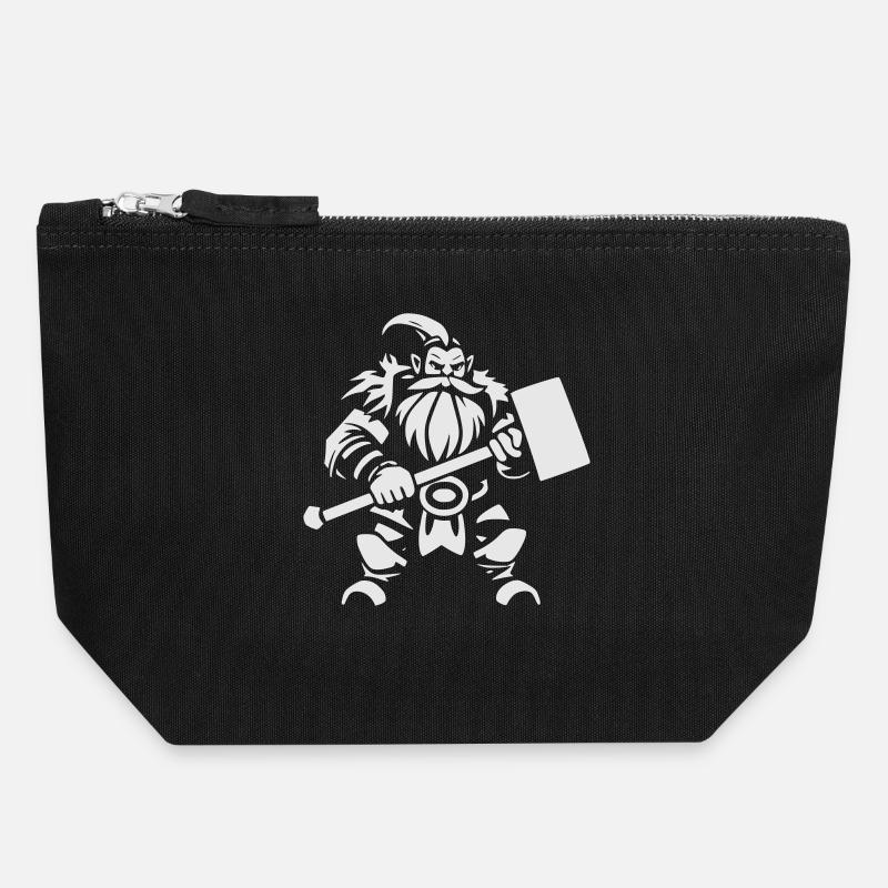 Dwarf Warrior With War Hammer - Canvas Zip Pouch 18 x 19 cm - black